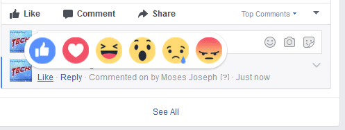facebook reactions comes to comment box