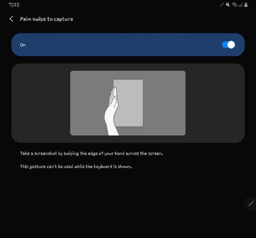 how to take a screenshot on Samsung tablet using palm swipe feature